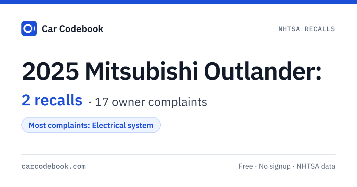 2025 Mitsubishi Outlander Recalls (2) & Owner Complaints